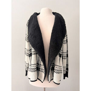 ADRIENNE VITTADINI WOMEN’S CARDIGAN KNIT SWEATER FAUX FUR TRIMMED SIZE L.